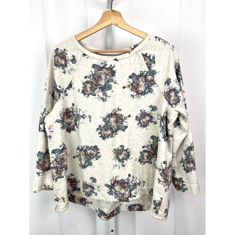 J. JILL Petite XL PXL Floral Print Sweatshirt Terry Top Raglan Sleeve Back Pleat